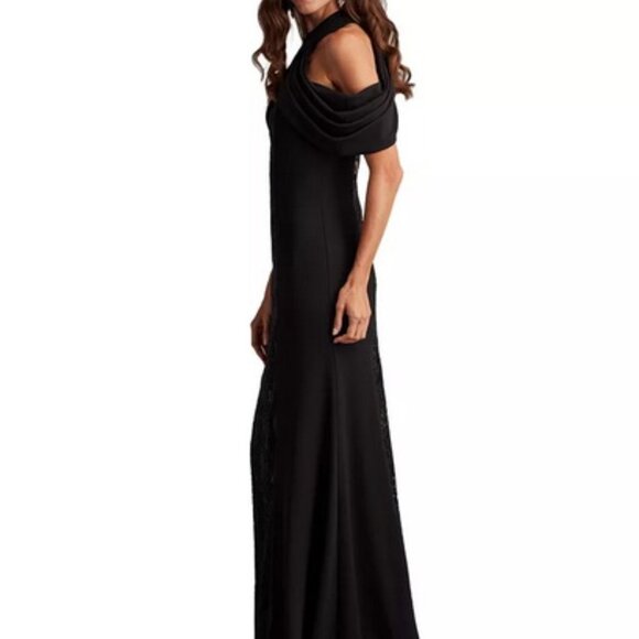 Tadashi Shoji Black Nude Kato Embroidered Off-Shoulder Halter Gown - Picture 3 of 7